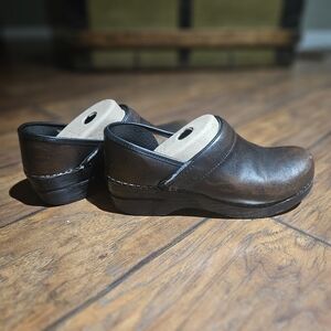 Dansko Leather Slip On Brown Clogs